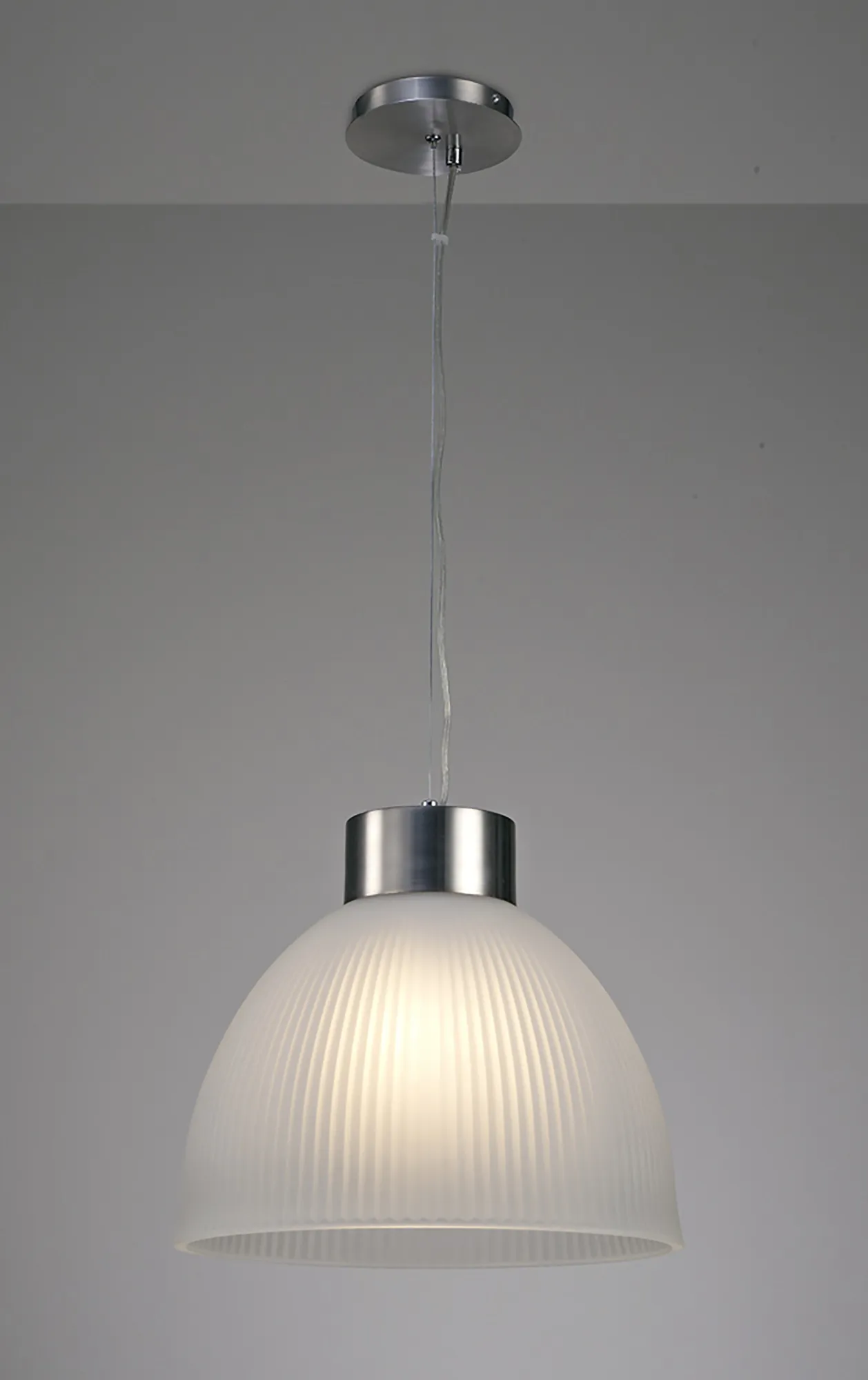 Hof Glass Pendant 1 Light Satin Nickel, Frosted Ribbed Glass D0272  Deco Hof